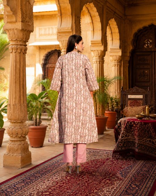 Blush Pink Mal Cotton Co-ord Set with Multicolor Floral Print