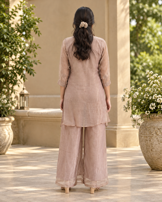 Blush Pink Floral Embellished Crush Shimmer Co-ord Set