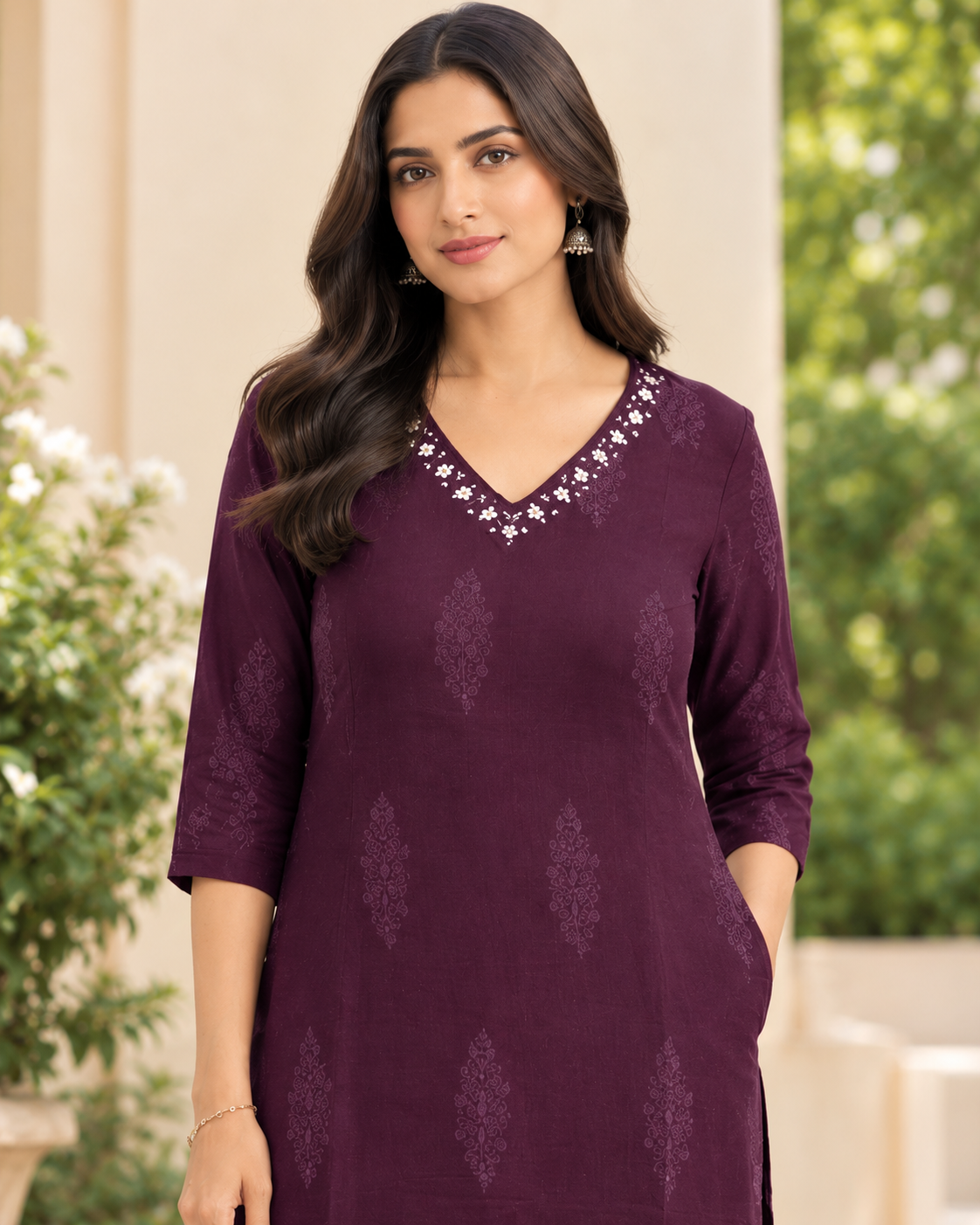 Elegant Plum Floral Kurta Set