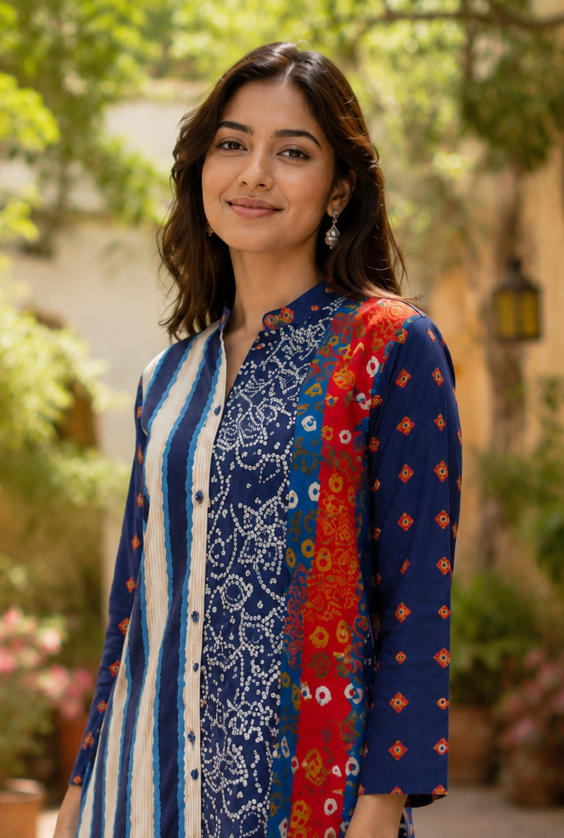Indigo Blue Indo-Western Printed Poly Crepe Co-ord Set