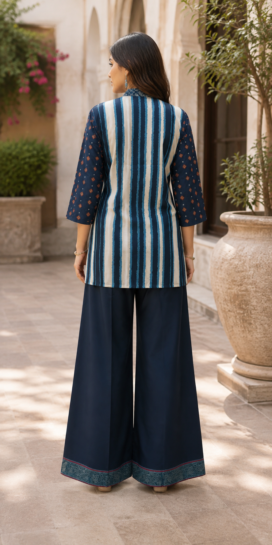 Indigo Blue Indo-Western Printed Poly Crepe Co-ord Set