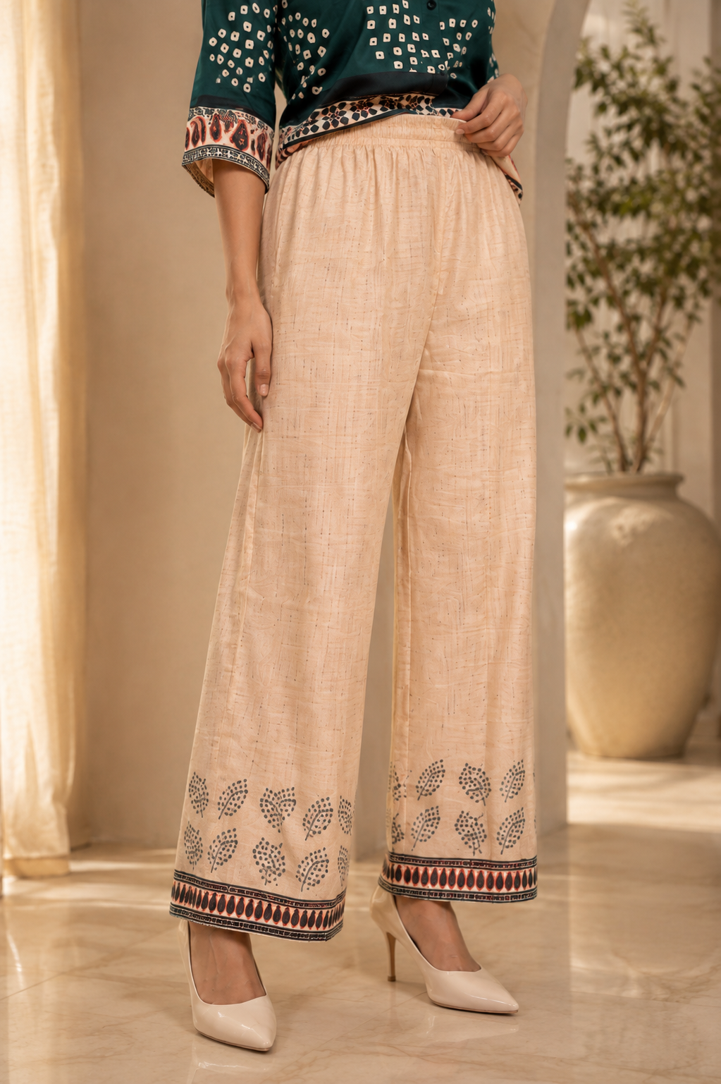 Bottle Green Indo-Western Printed Poly Crepe Co-ord Set