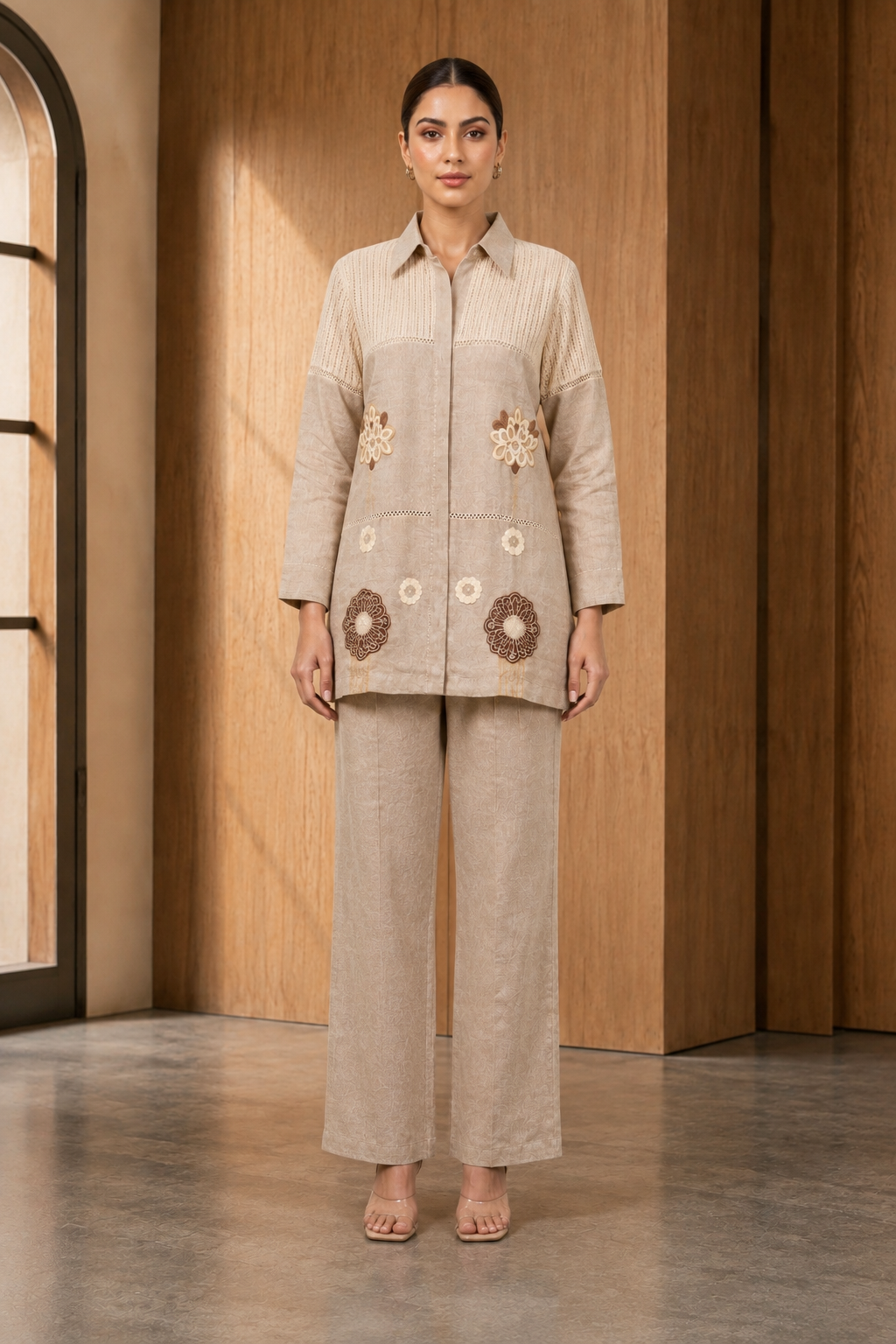 Premium Jute Cotton Co-ord Set with Intricate Embroidery