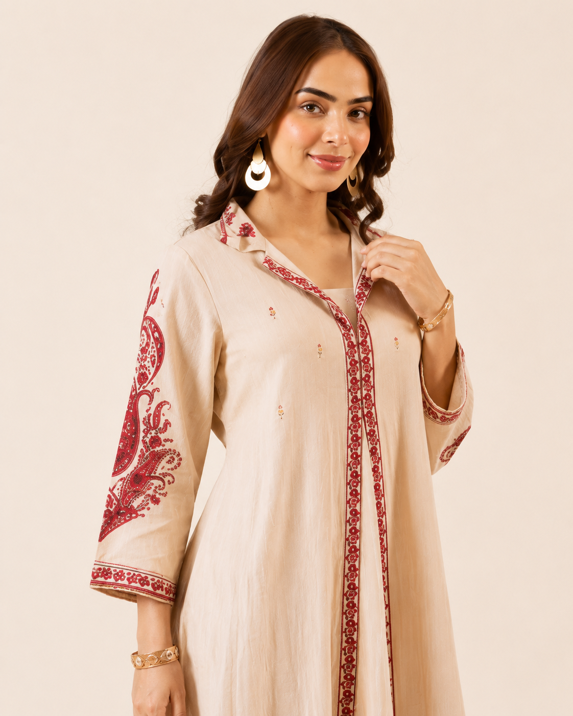 Ivory Traditional Printed Khadi Cotton Co-ord Set