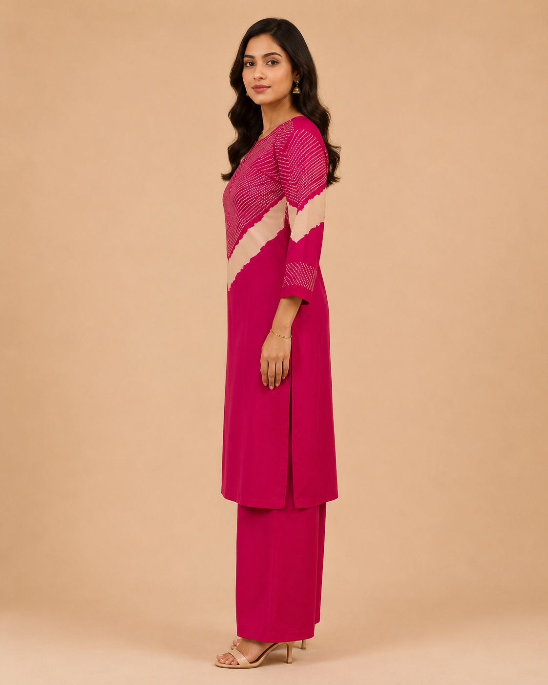 Rani Pink Chevron Printed Gajji Silk Co-ord Set
