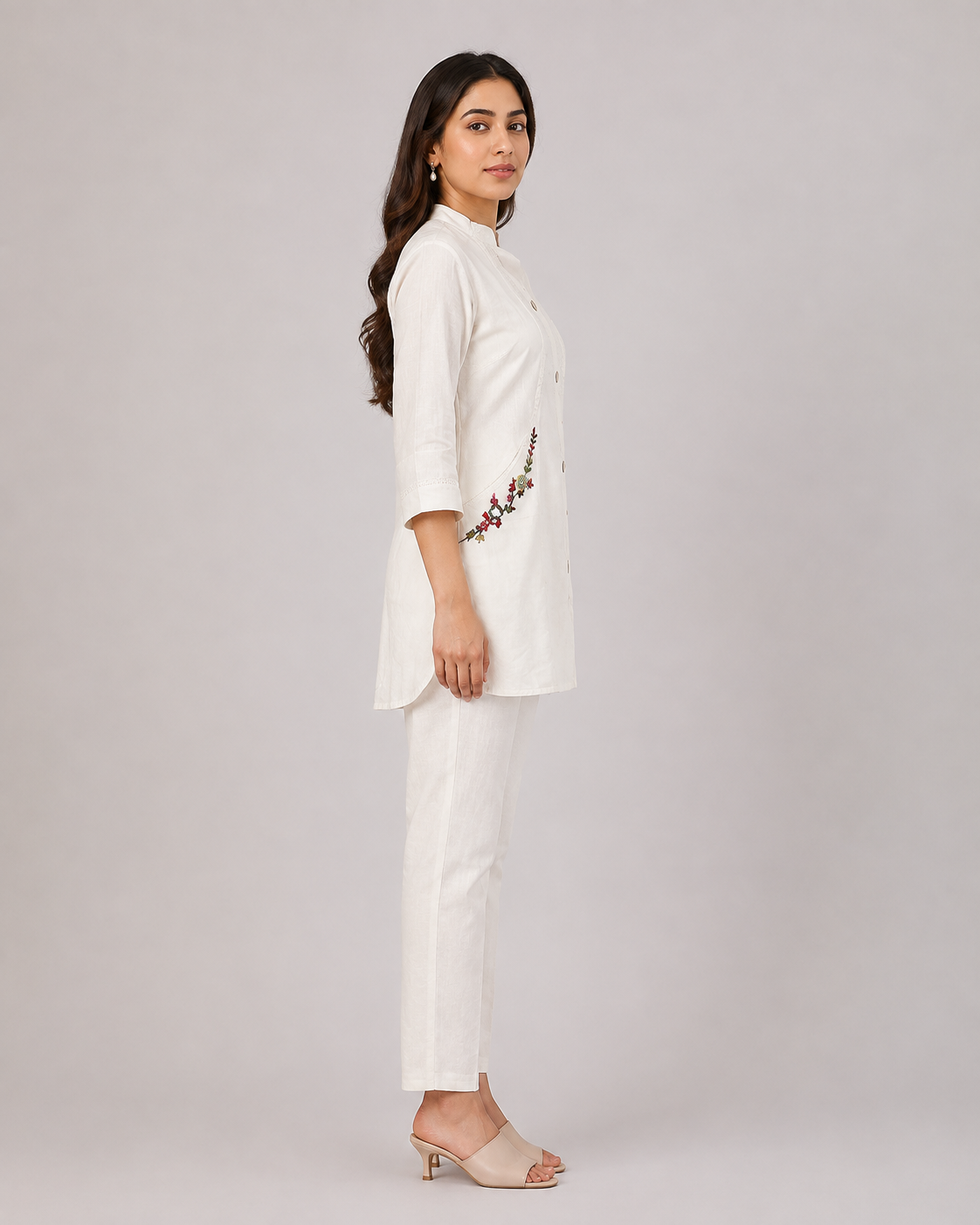 Off-White Floral Embroidered Khadi Cotton Co-ord Set