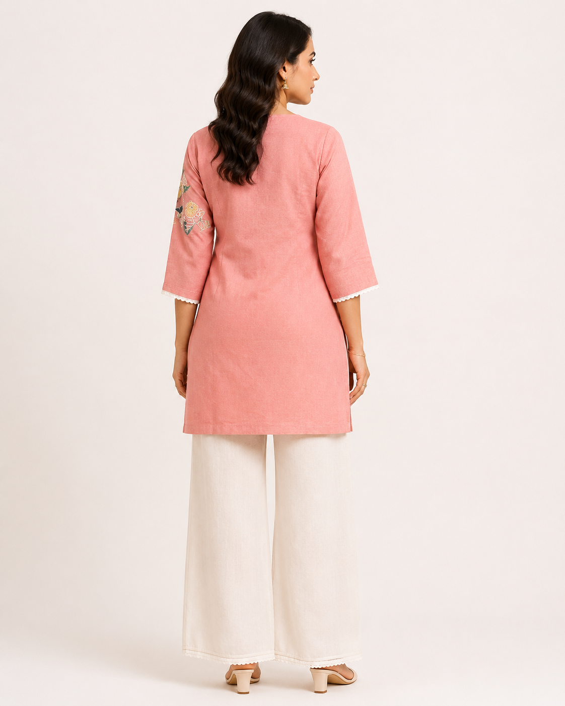 Blush Pink Floral Embroidered Mal Chanderi Kurta Palazzo Set