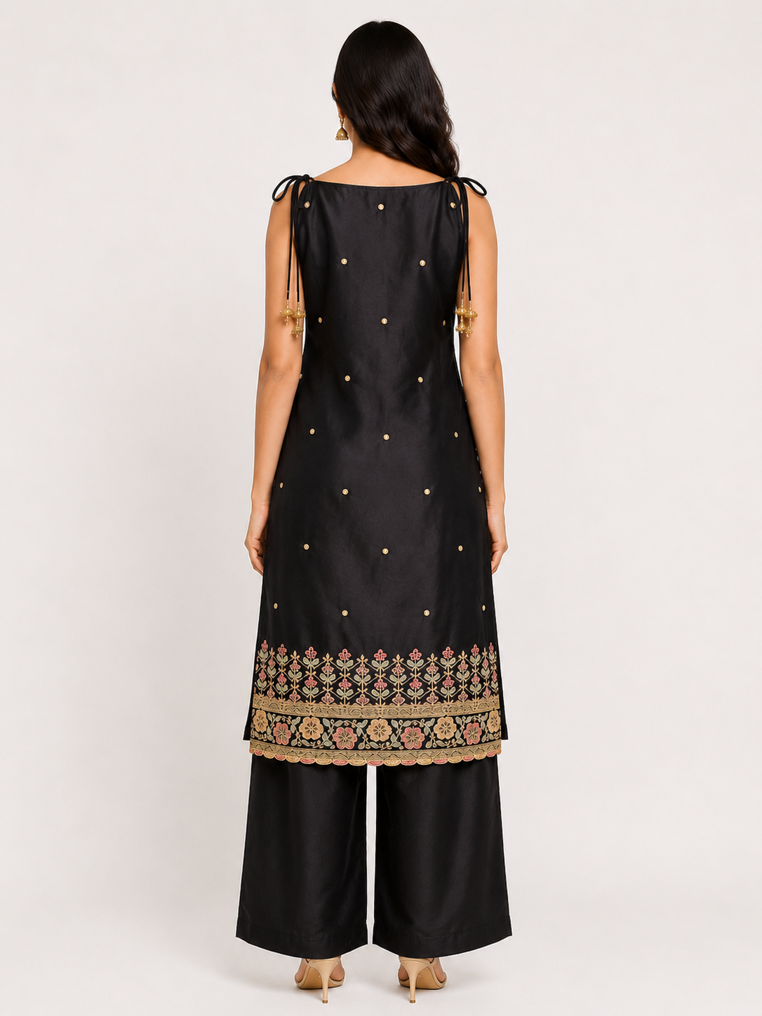 Black Embroidered Malai Silk Co-ord Set