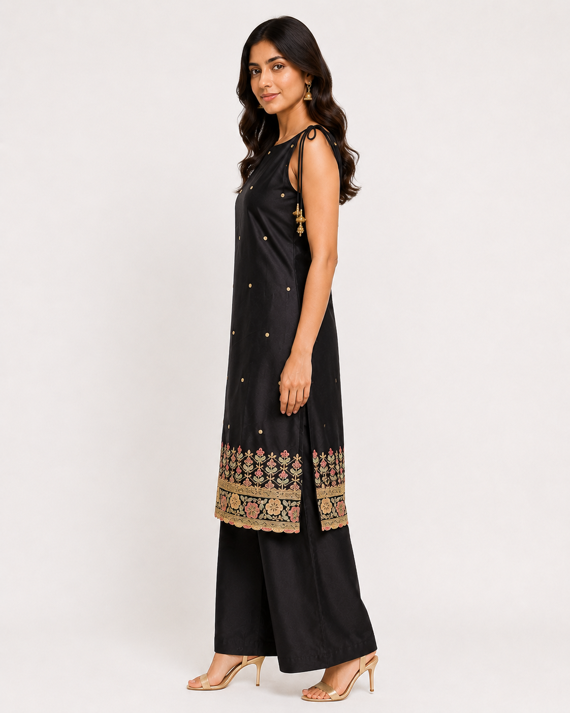Black Embroidered Malai Silk Co-ord Set