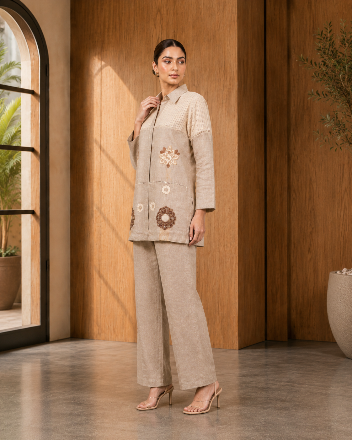 Premium Jute Cotton Co-ord Set with Intricate Embroidery