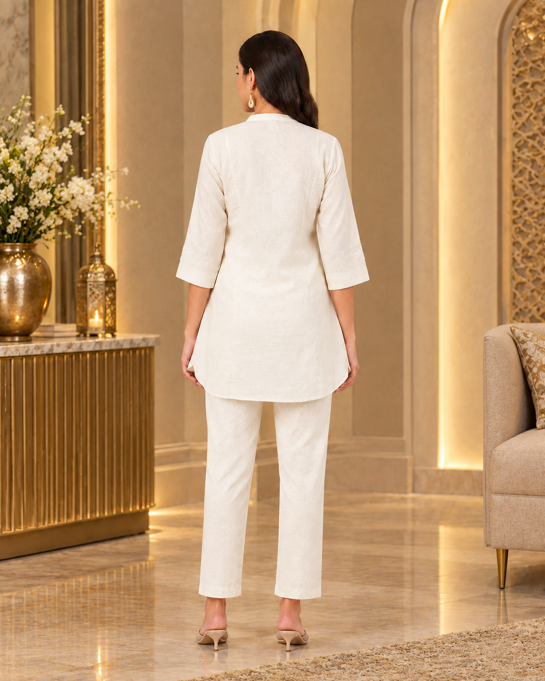 Off-White Floral Embroidered Khadi Cotton Co-ord Set