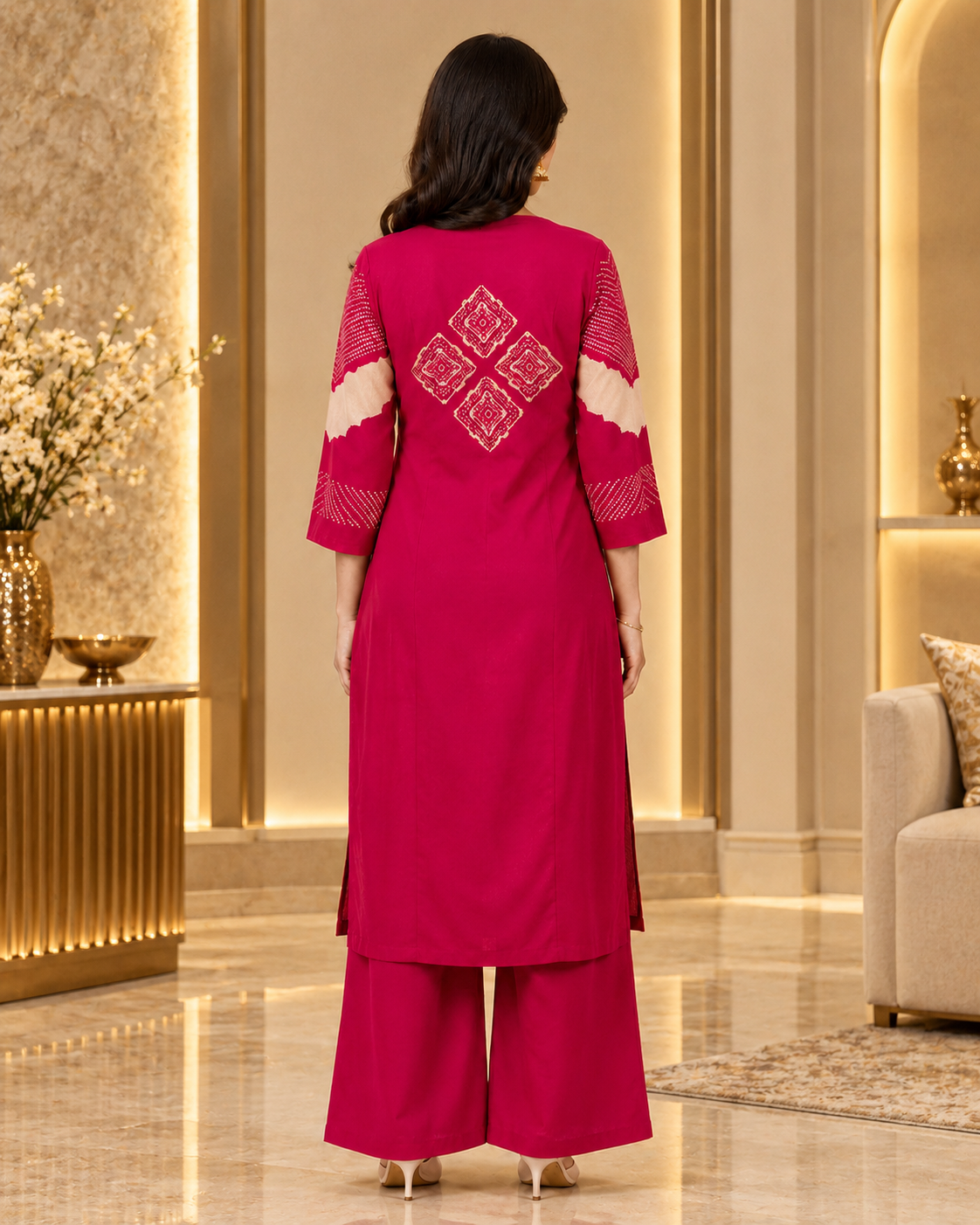 Rani Pink Chevron Printed Gajji Silk Co-ord Set