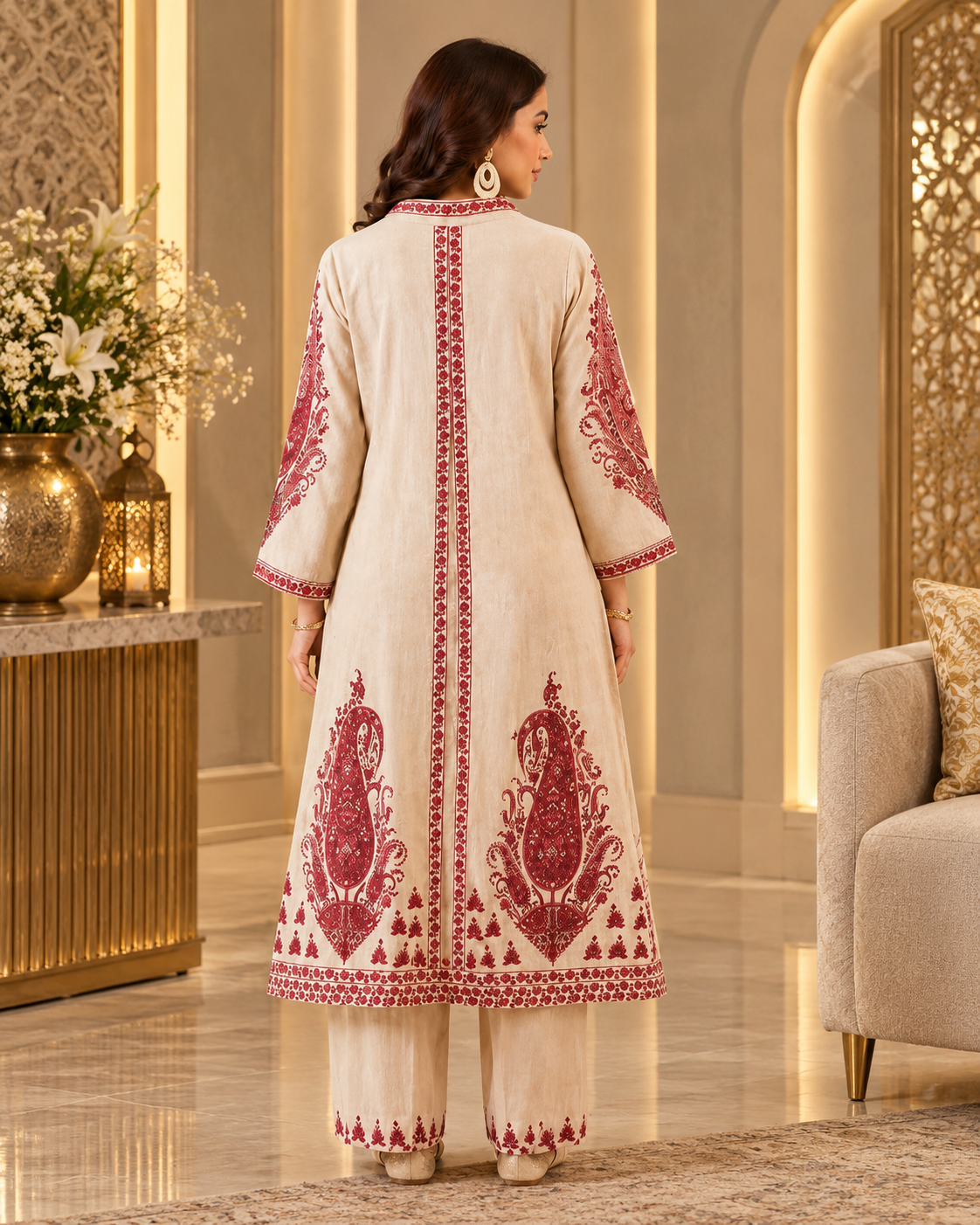 Ivory Traditional Printed Khadi Cotton Co-ord Set
