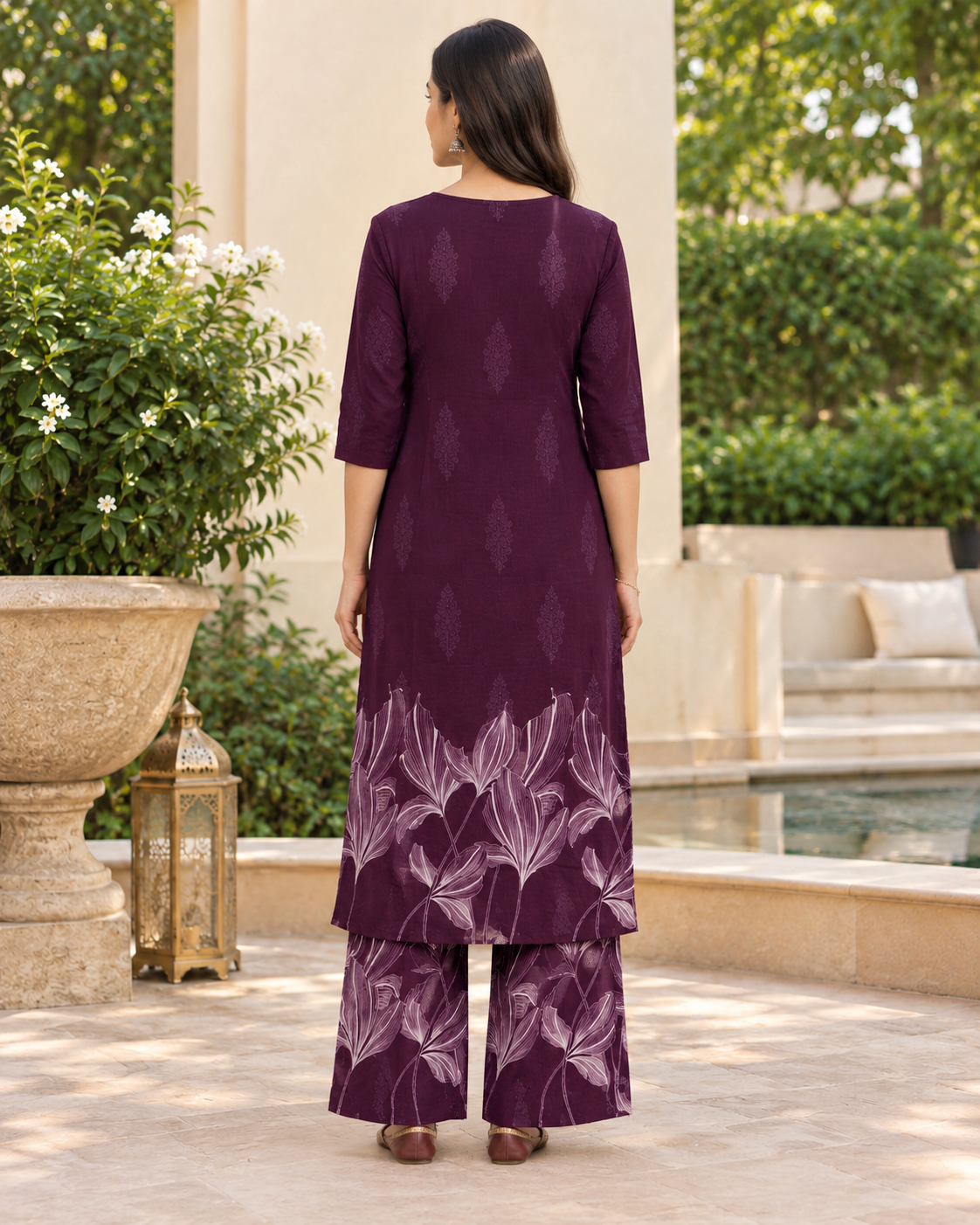 Elegant Plum Floral Kurta Set