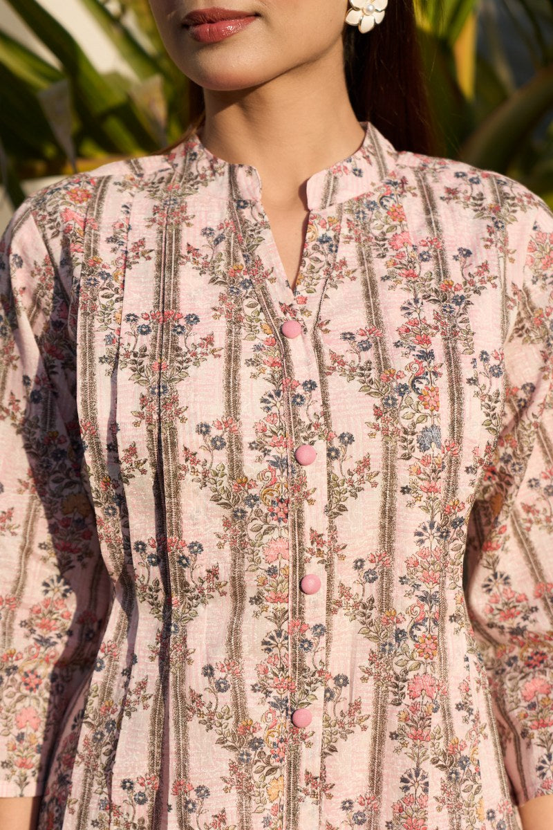 Blush Pink Mal Cotton Co-ord Set with Multicolor Floral Print