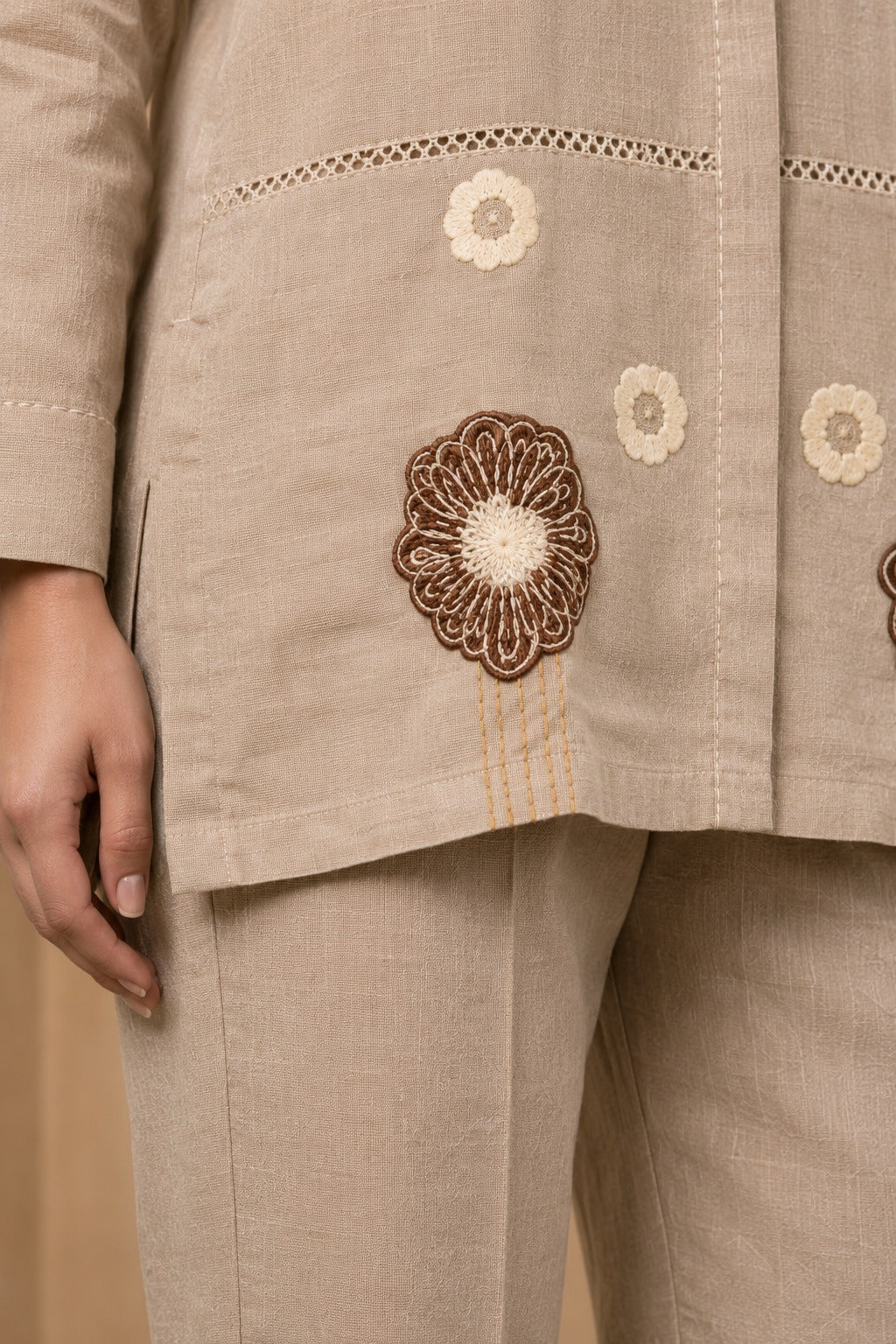 Premium Jute Cotton Co-ord Set with Intricate Embroidery
