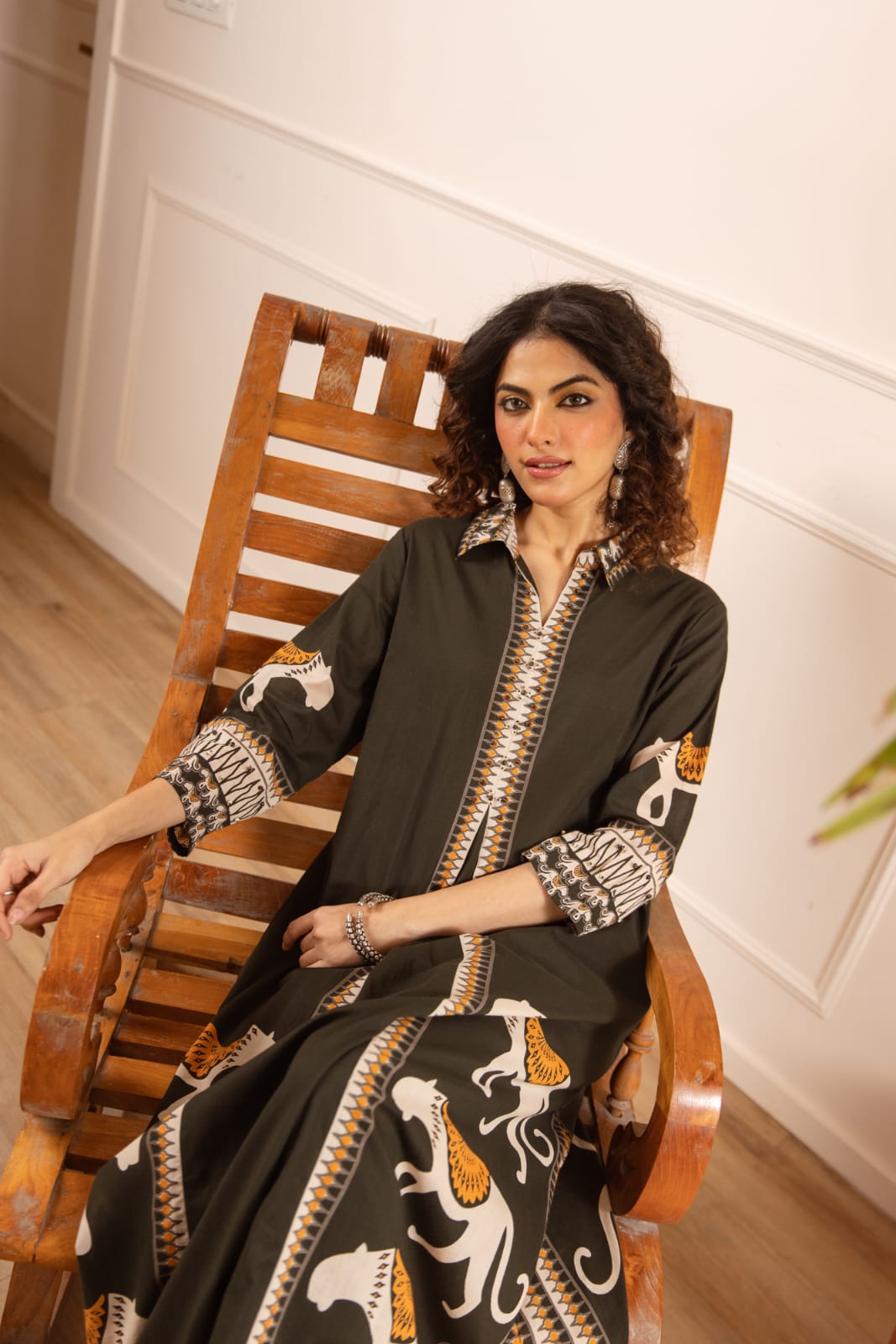 Olive Green Cotton Printed Co-ord Set