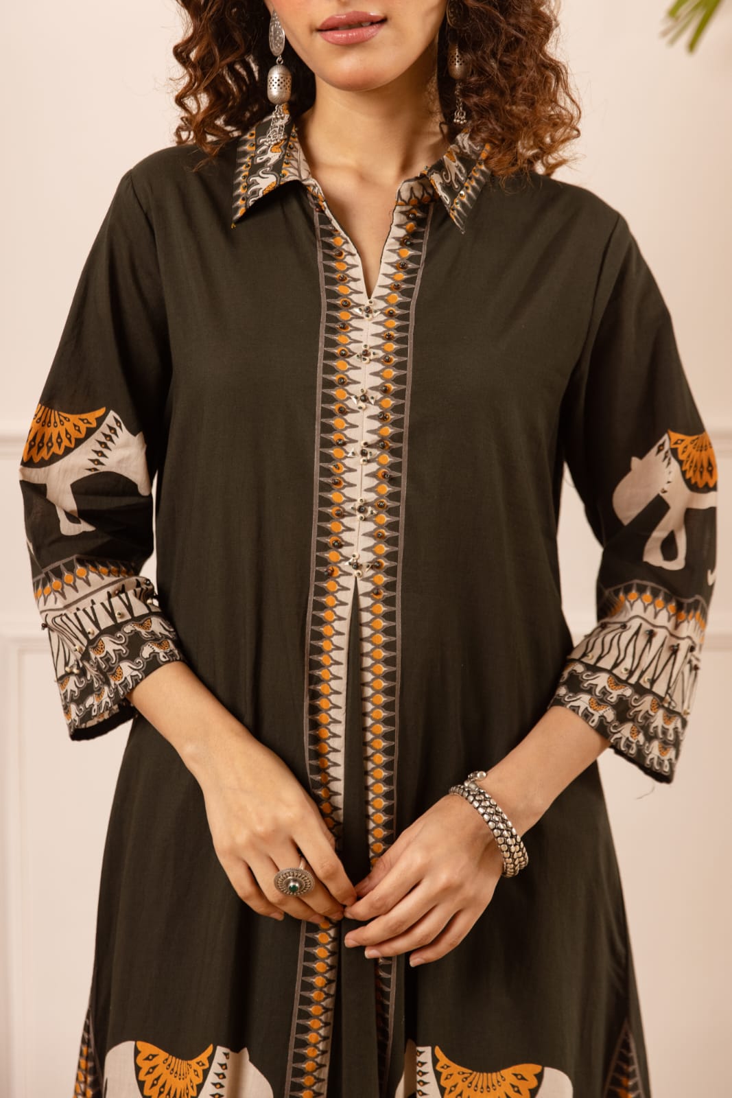 Olive Green Cotton Printed Co-ord Set