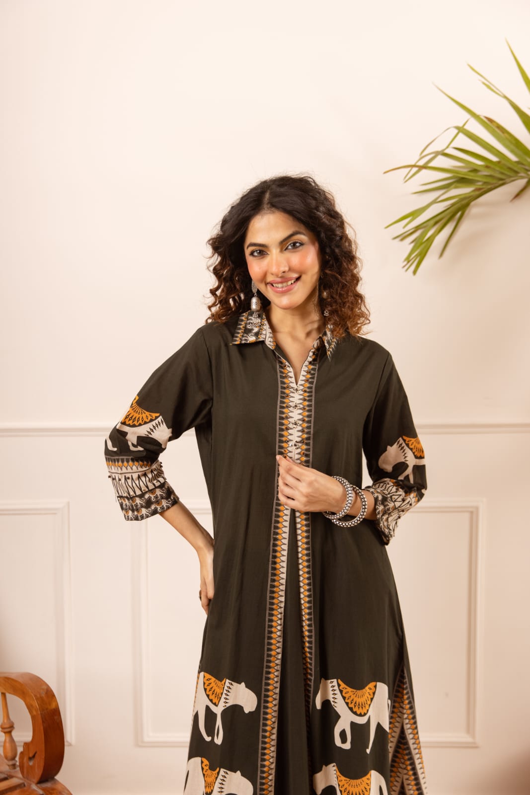 Olive Green Cotton Printed Co-ord Set