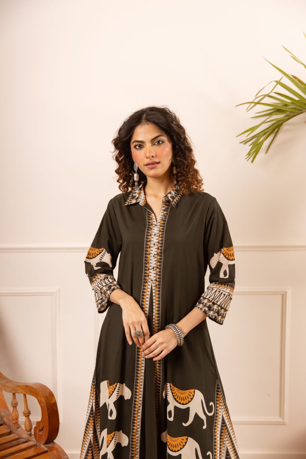 Olive Green Cotton Printed Co-ord Set