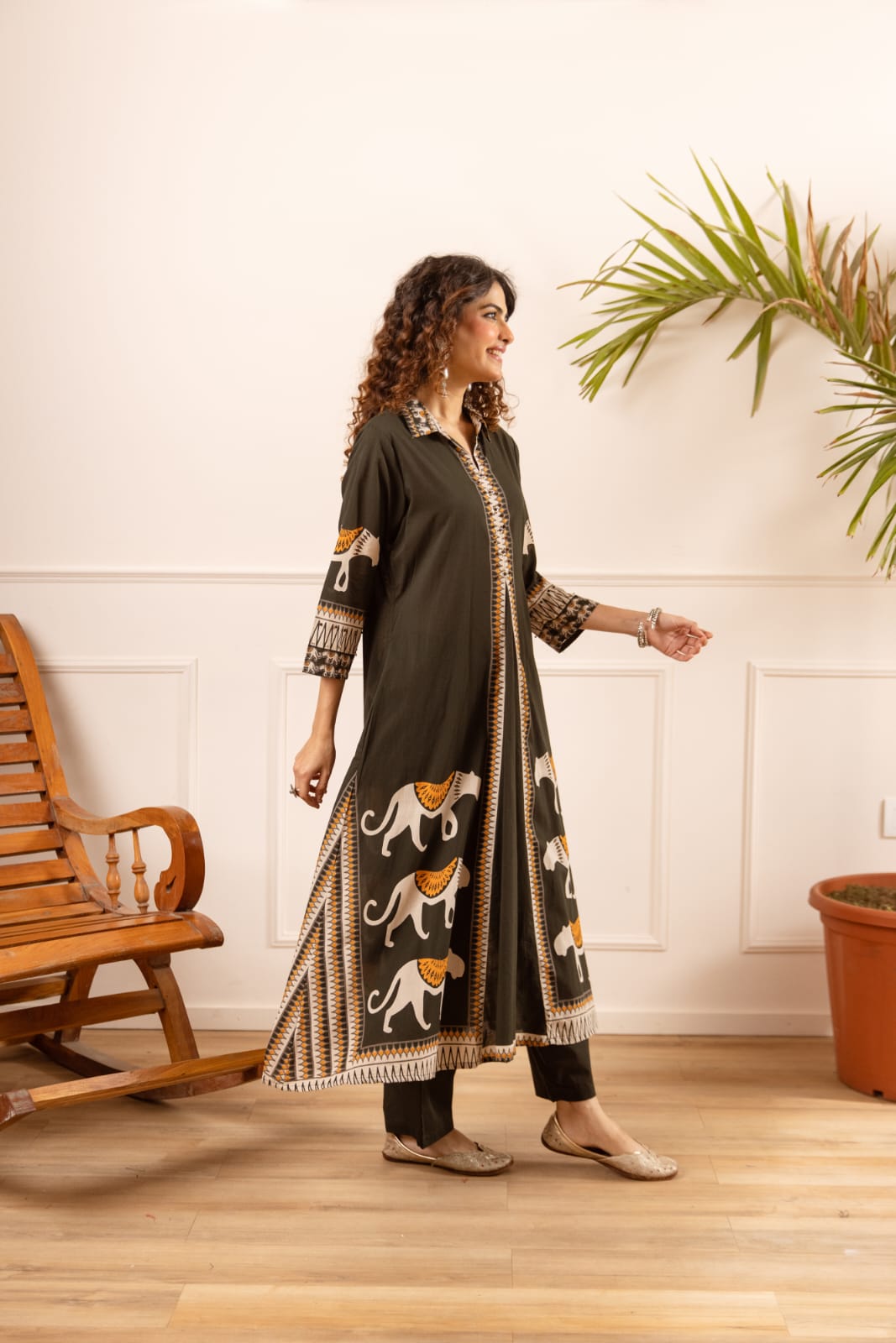 Olive Green Cotton Printed Co-ord Set