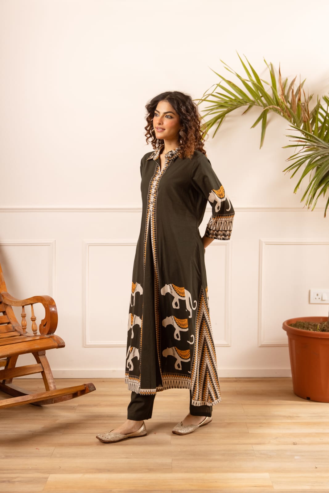 Olive Green Cotton Printed Co-ord Set