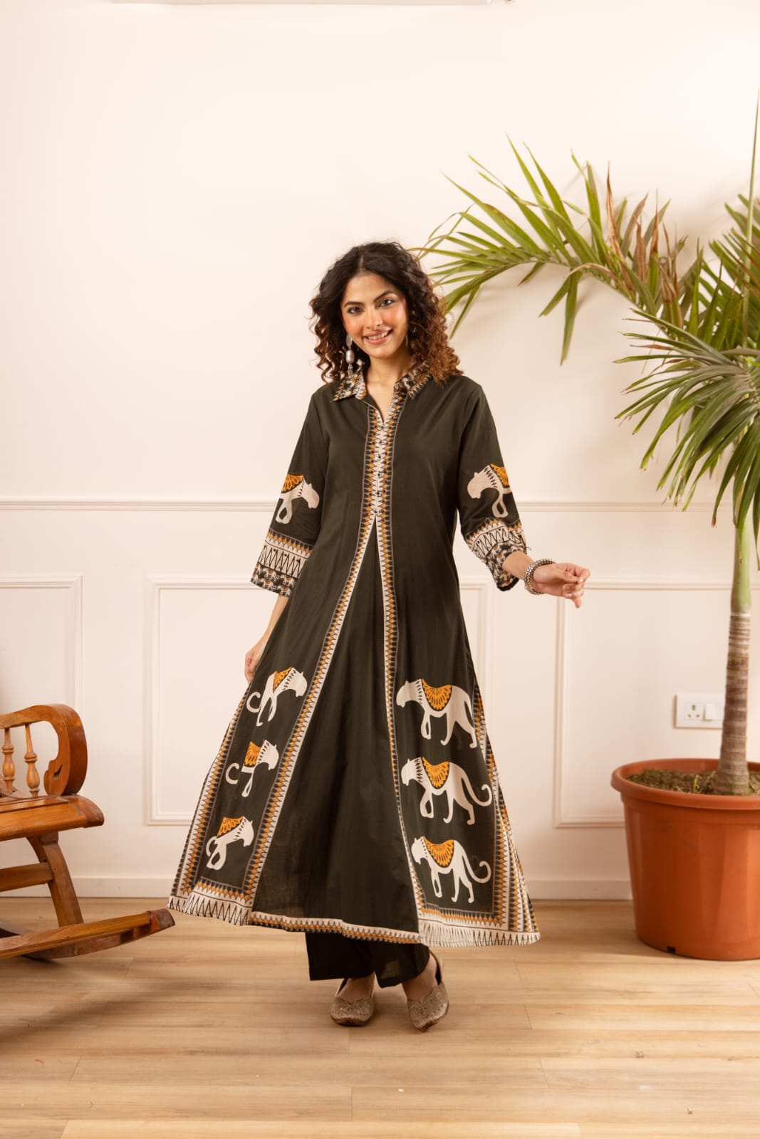 Olive Green Cotton Printed Co-ord Set